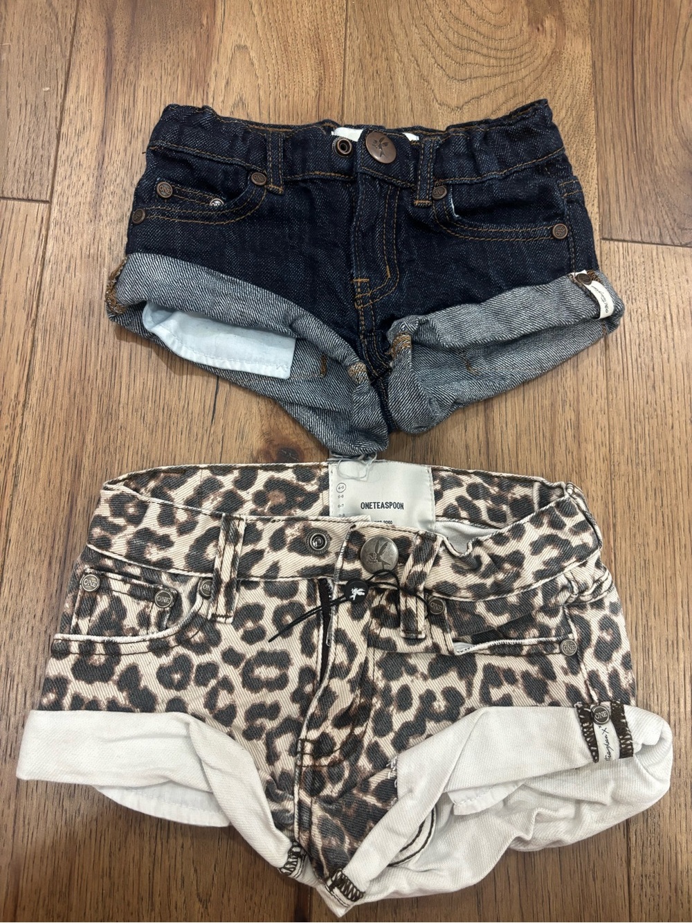 One Teaspoon Dark Denim & Leopard Print Girls' Shorts Set